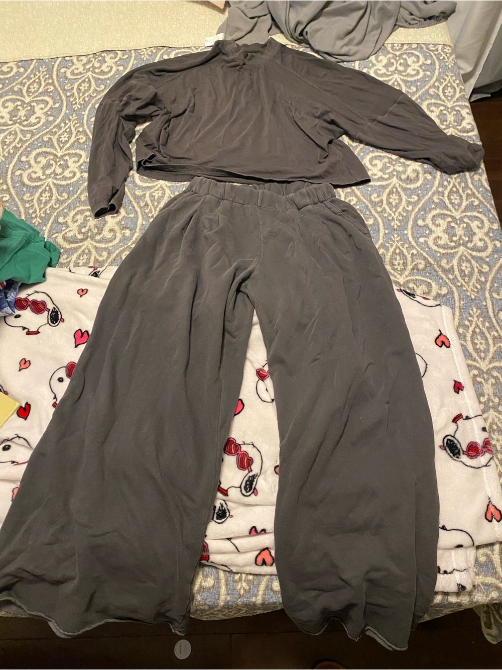 aerie Wide-Leg Lounge Pants and Matching Long-Sleeve Top - Gray